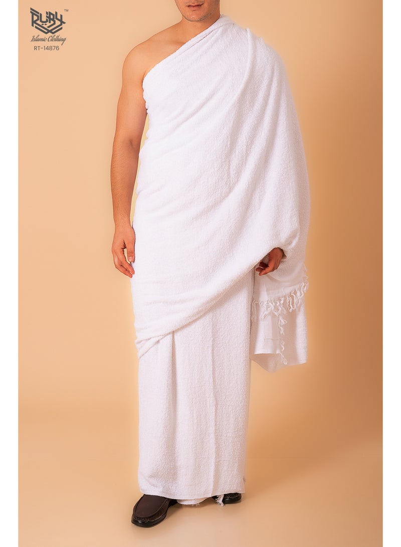 RUBY ISLAMIC CLOTHING Men's Ihram for Hajj and Umrah, Super Soft, Sweat Absorbent, 2 Piece Ihram Set|Comfortable & Lightweight |Pilgrimage Essentials |Ultra-Comfort for Hajj & Umrah - Image 1